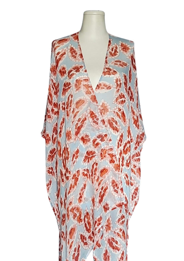 Leafs with Broken Border Print Kimono  (SE-2692_Red)